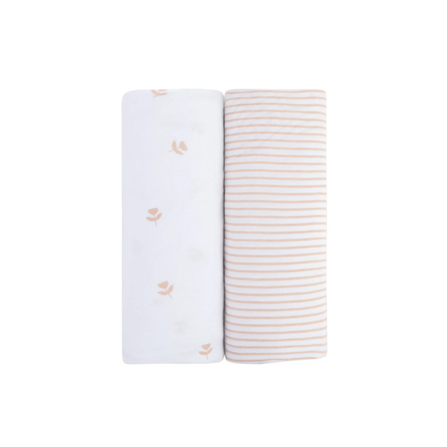 Changing Pad Cover | Cradle Sheet Set - Mauve Tulips & Stripes - HoneyBug 