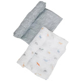 Muslin Swaddle Blanket Set Oh So Soft Animal Alphabet + Grey Crayon - HoneyBug 