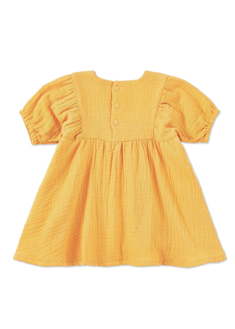 Dress with Puff Sleeves - Mustard - HoneyBug 