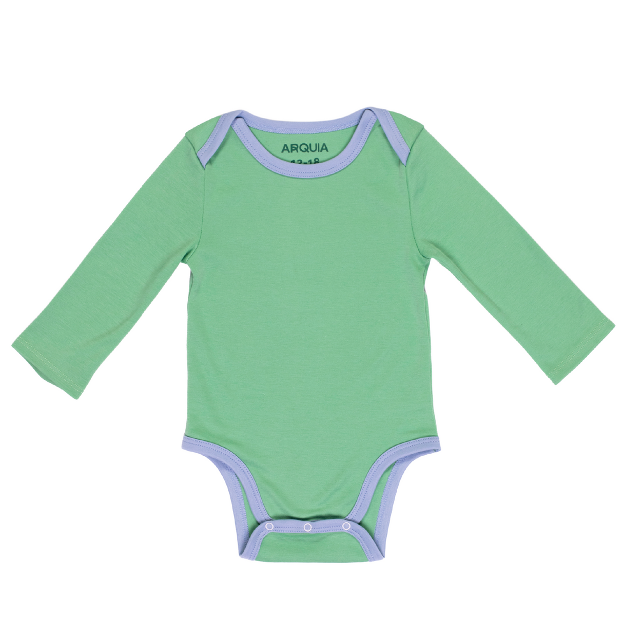 100% Peruvian Pima Cotton Grass Green with Blue Long Sleeve Snap Bodysuit - HoneyBug 