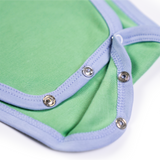 100% Peruvian Pima Cotton Grass Green with Blue Long Sleeve Snap Bodysuit - HoneyBug 