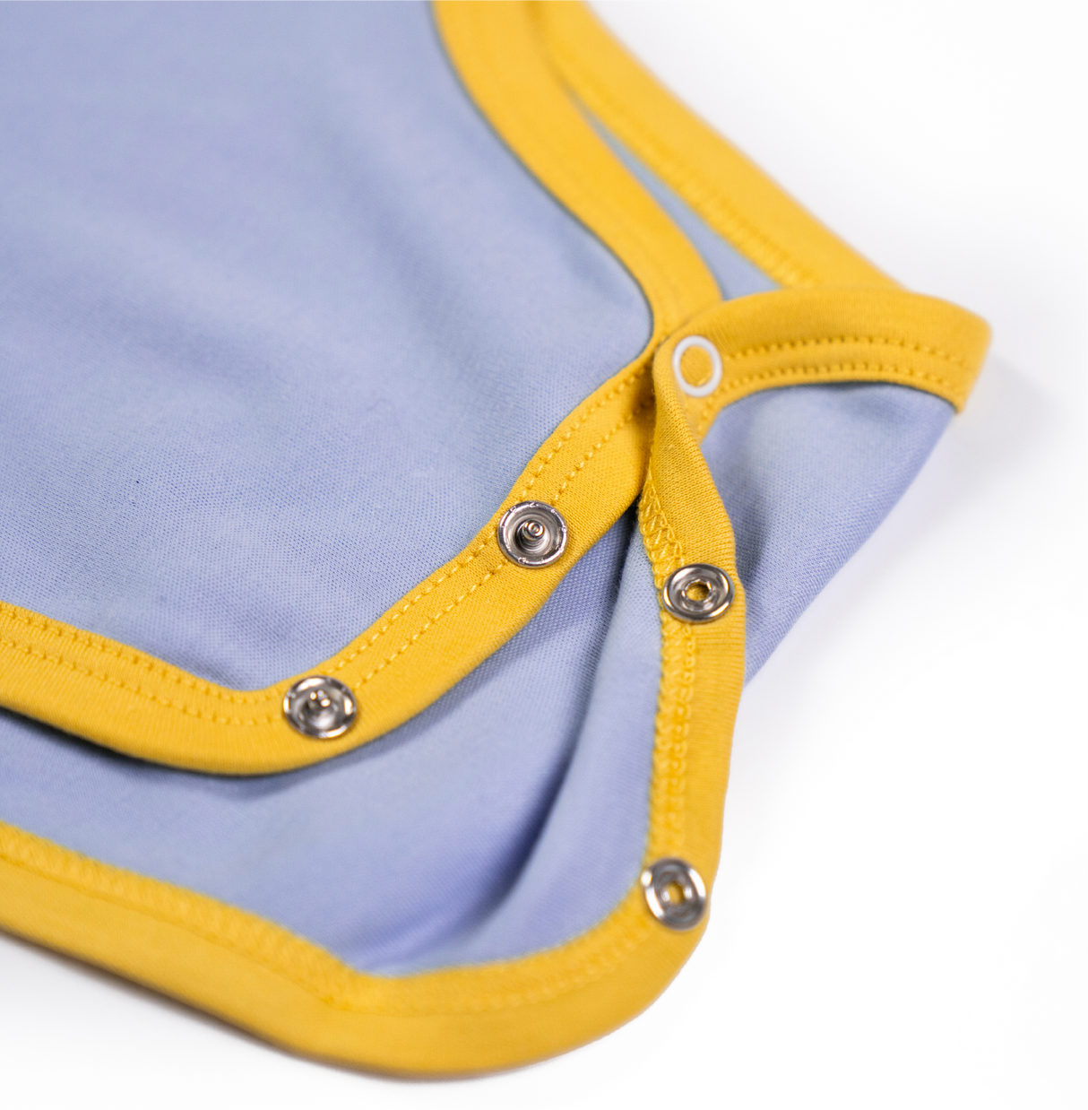 100% Peruvian Pima Cotton Chambray Blue with Yellow Short Sleeve Snap Bodysuit - HoneyBug 