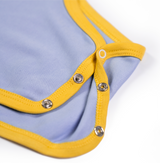 100% Peruvian Pima Cotton Chambray Blue with Yellow Short Sleeve Snap Bodysuit - HoneyBug 