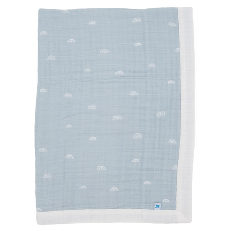 Cotton Muslin Baby Quilt - Blue Rainbow - HoneyBug 