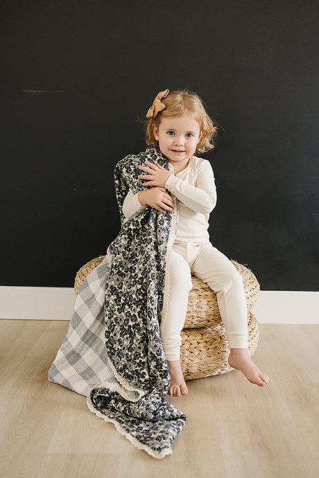 Liberty Floral + Coastal Plaid Lace Muslin Quilt - HoneyBug 
