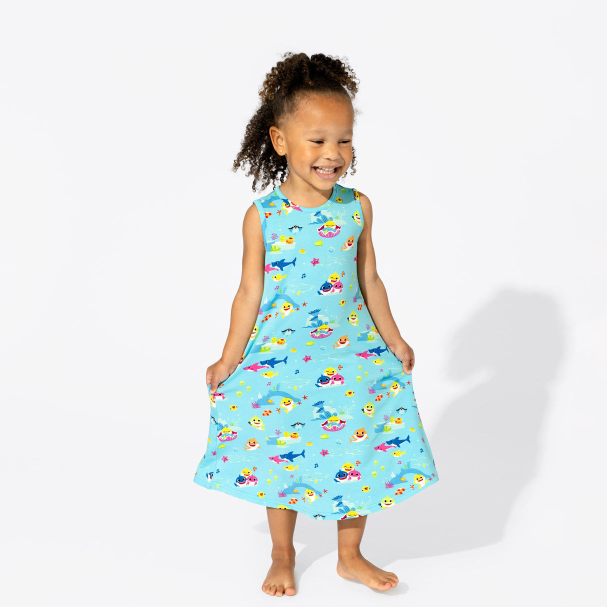 Baby Shark Bamboo Girls' Sleeveless Dress - HoneyBug 