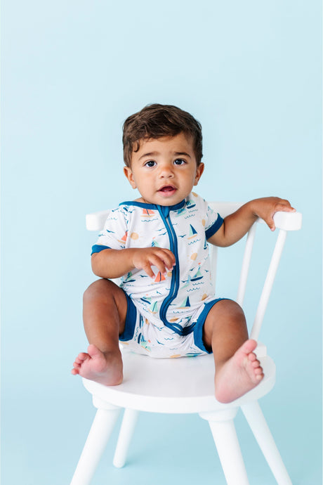Bamboo Shortie Zip Romper - Kai - HoneyBug 