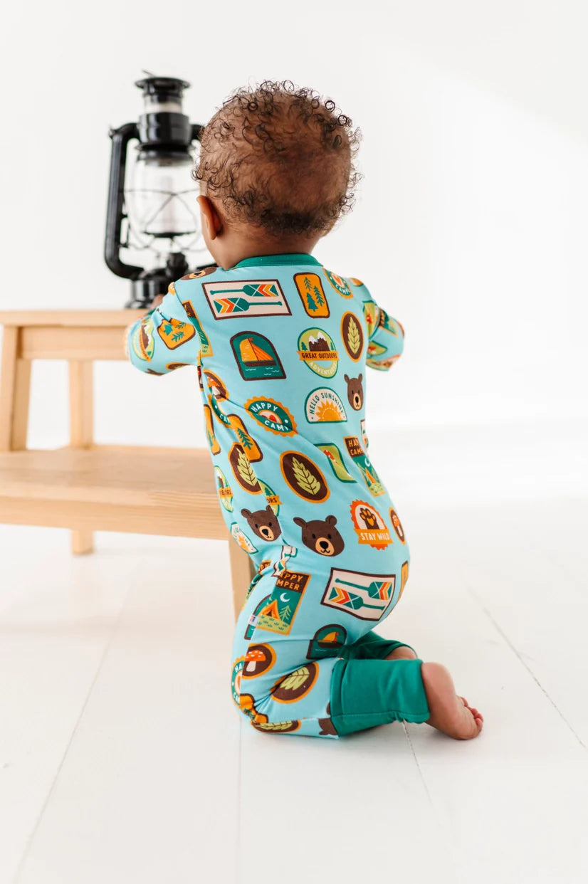 Bamboo One Piece Zip Pajama - Let's Explore Nature Badges - HoneyBug 
