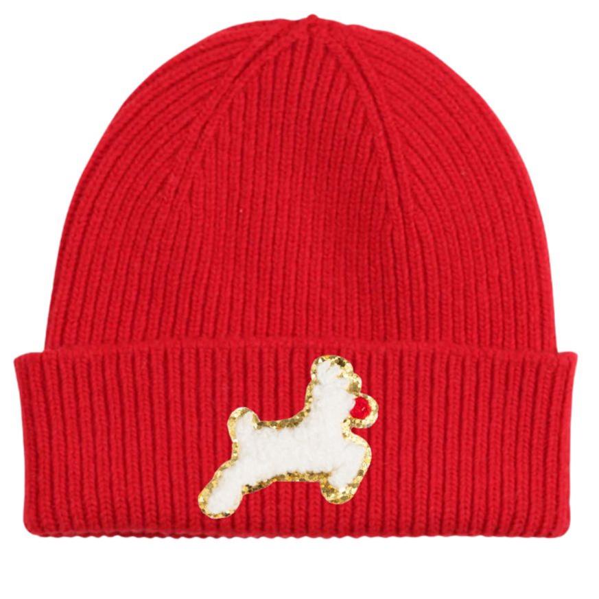 Reindeer Patch Christmas Beanie - Red