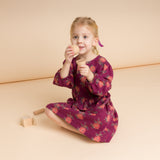 Girls' Long Sleeve Dress with Floral Motif | Purple & Red - HoneyBug 