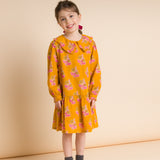 Girls' Wide Collar Long Sleeve Dress with Low Waist | Mustard and Pink - HoneyBug 
