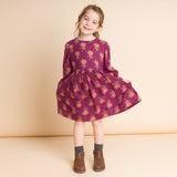 Girls' Long Sleeve Dress with Floral Motif | Purple & Red - HoneyBug 