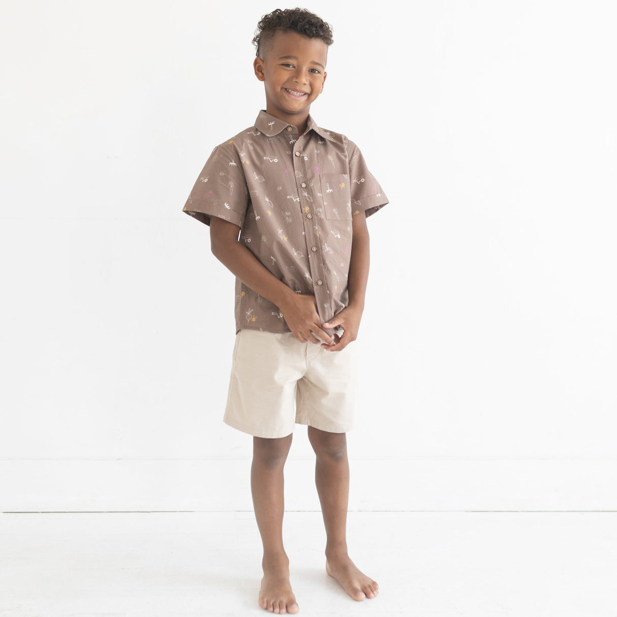 Pull On Straight Shorts | Ecru - HoneyBug 