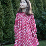 Girls' Smocked Long Sleeves Dress | Red and White Floral - HoneyBug 