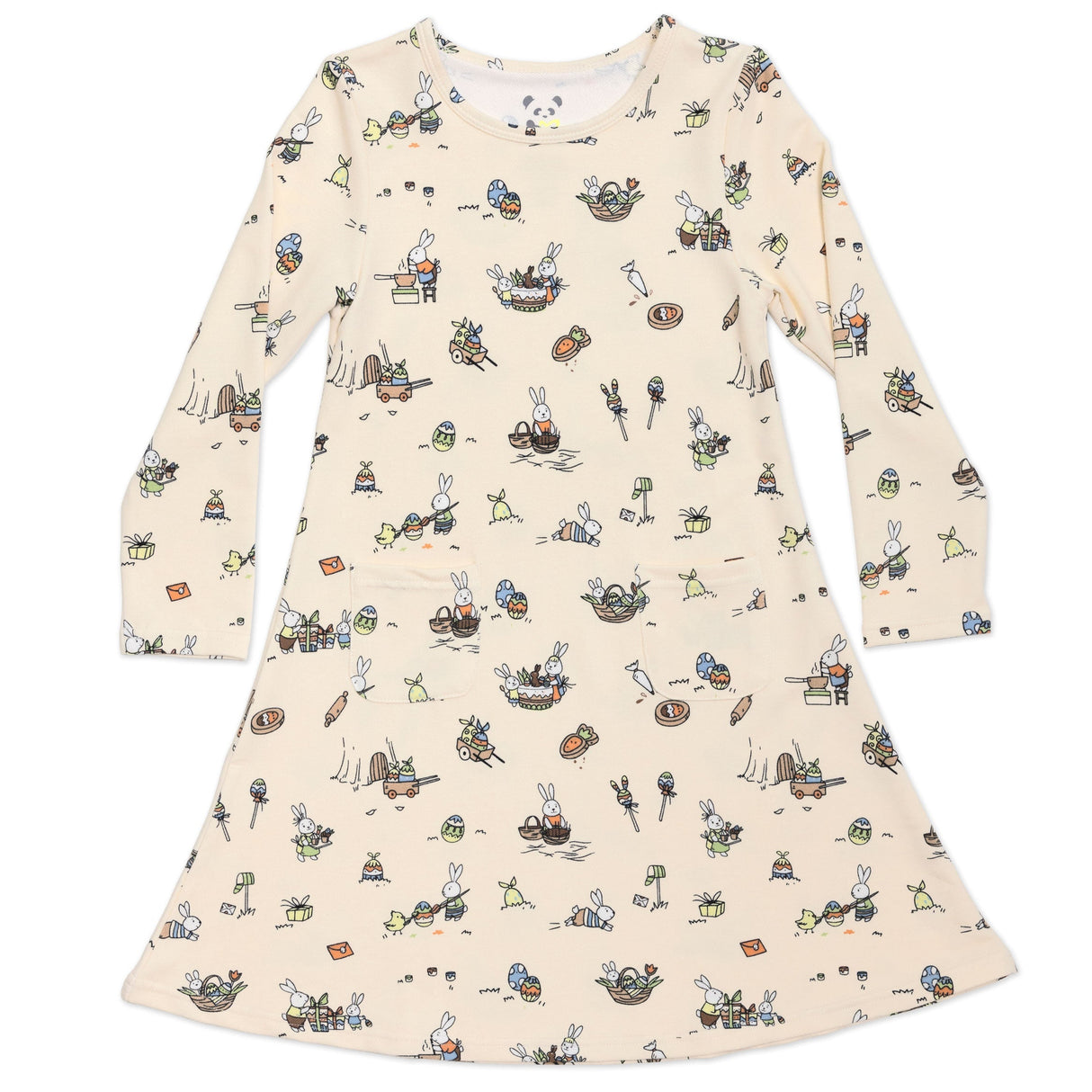 Bunny Workshop French Terry Girls' Daywear Long Sleeve Dress - HoneyBug 