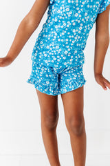 Blue Base Flowers Ruffle Short Set