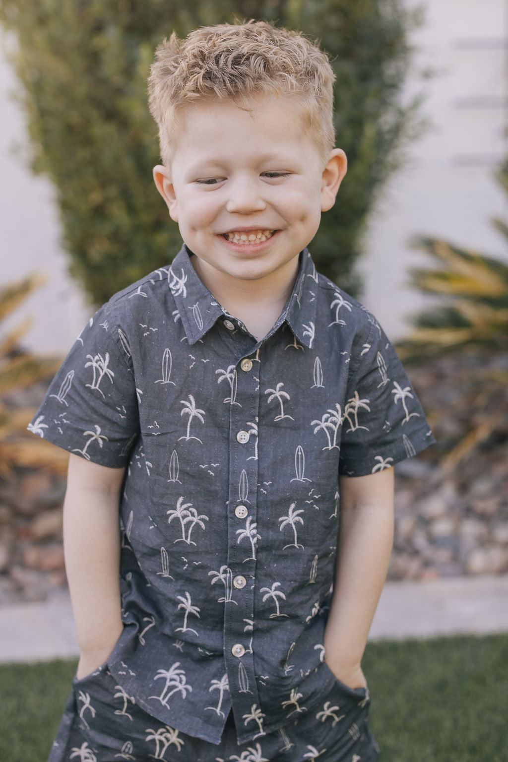 Navy Surfer Linen Button Up Shirt - HoneyBug 