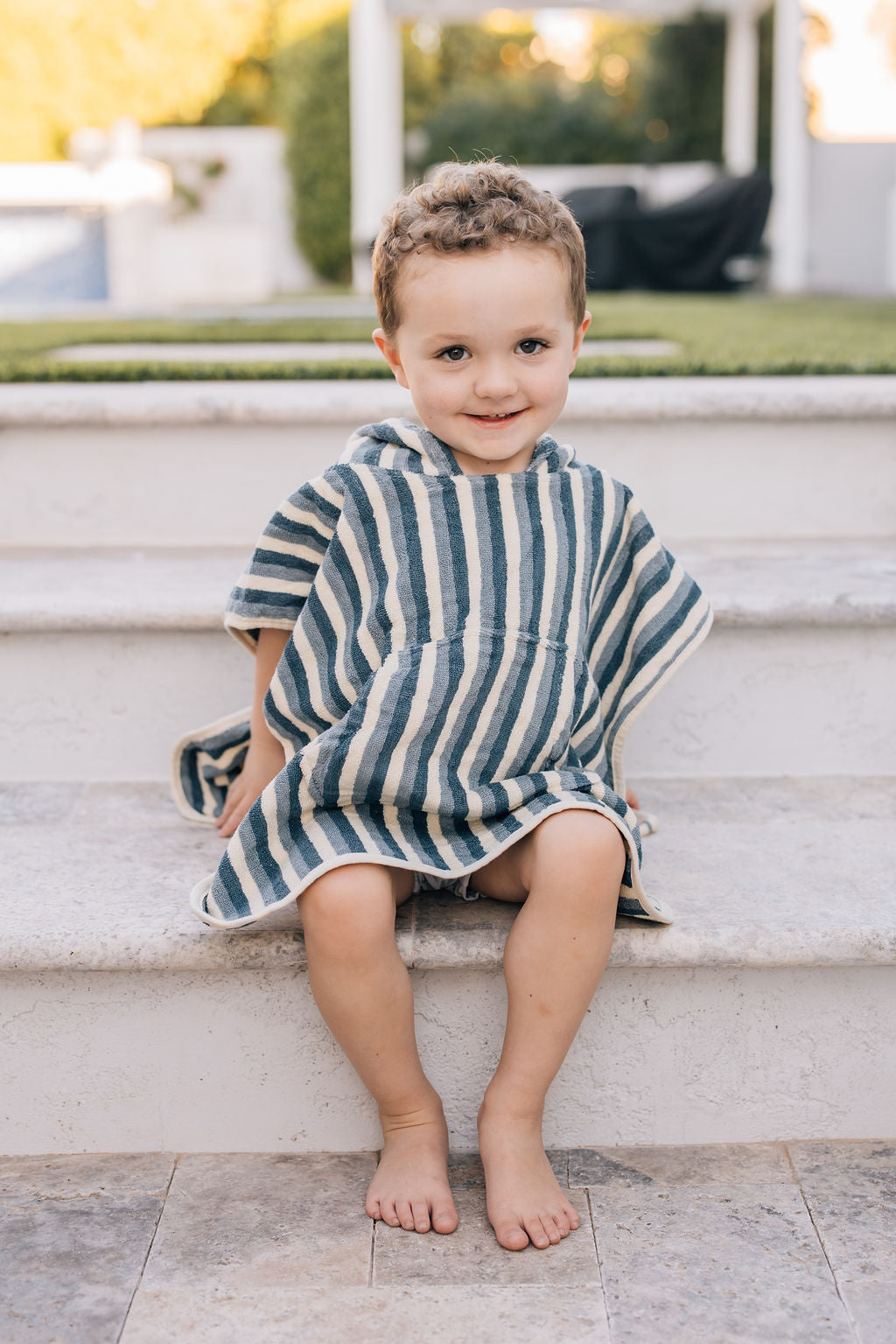 Blue Stripe Organic Cotton Beach Poncho - HoneyBug 