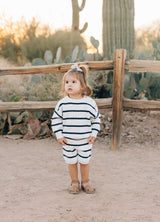 Navy Stripe Knit Shorts - HoneyBug 