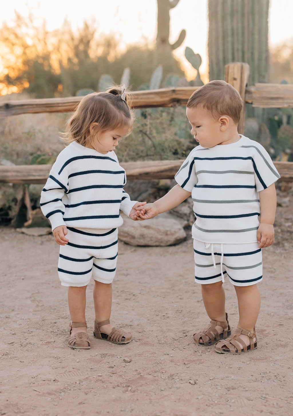 Navy Stripe Knit Shorts - HoneyBug 
