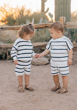 Navy Stripe Knit Shorts - HoneyBug 