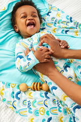 Stretchy Oversized Blanket - Rainbows Blue - HoneyBug 