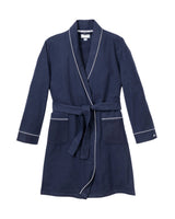 Kid's Flannel Robe in Navy with White Piping