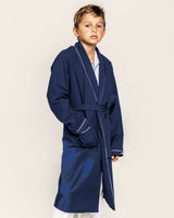 Kid's Flannel Robe in Navy with White Piping