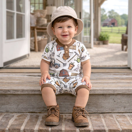 Farmer's Market Baby Boy Shorty Romper–Soft Bamboo One Piece