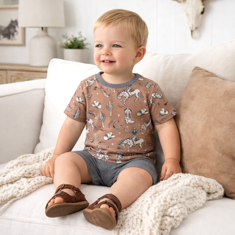 Wild Wrangler/Brown Western Bamboo Cotton Boys' Short Set