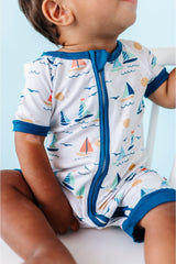 Bamboo Shortie Zip Romper - Kai - HoneyBug 