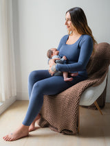 Jane Nursing Pajama Set | Slate Blue - HoneyBug 