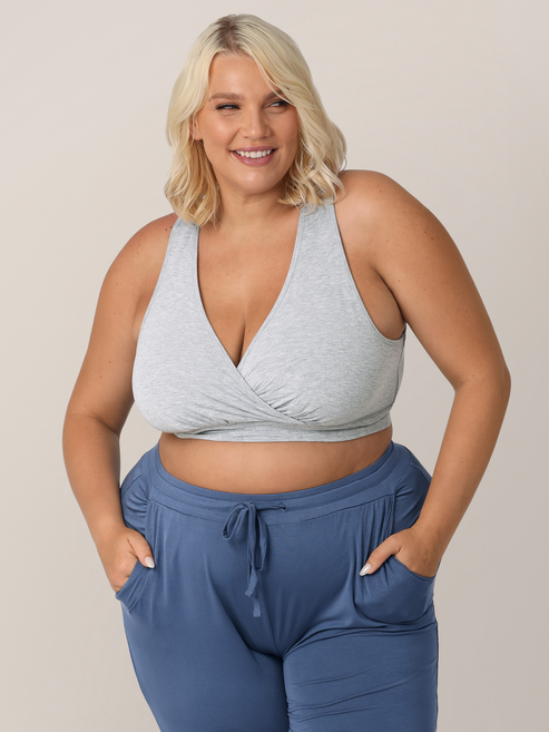 French Terry Racerback Nursing & Sleep Bra | Grey Heather - HoneyBug 