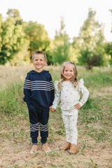 Navy Stripes Hooded French Terry Set - HoneyBug 