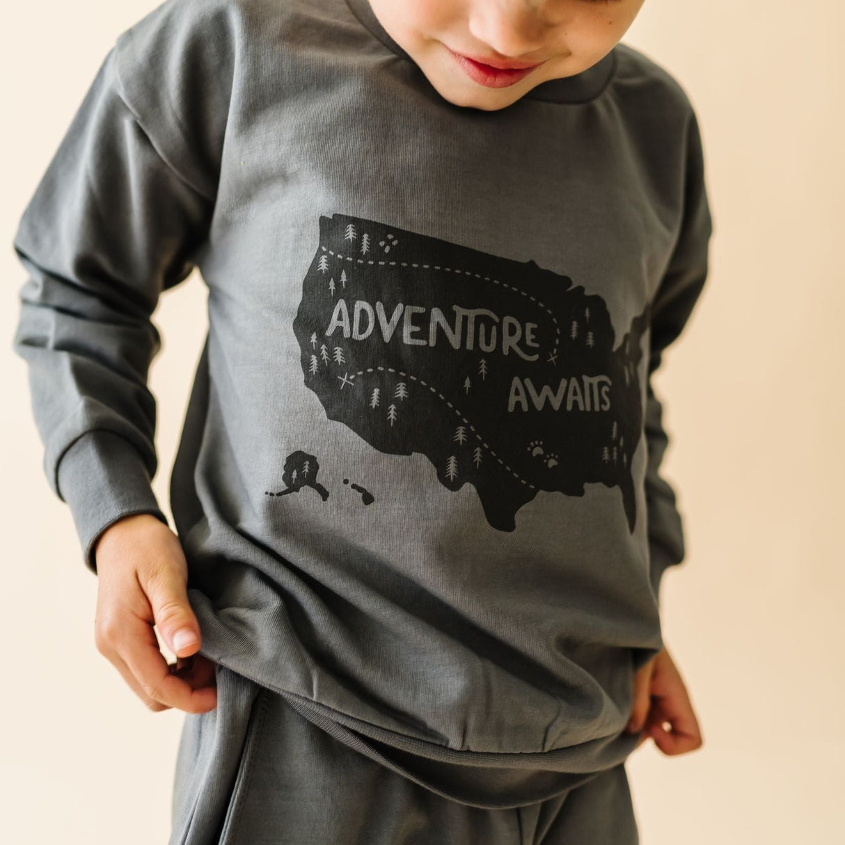 Organic Fleece Sweatshirt - Adventure Awaits - HoneyBug 