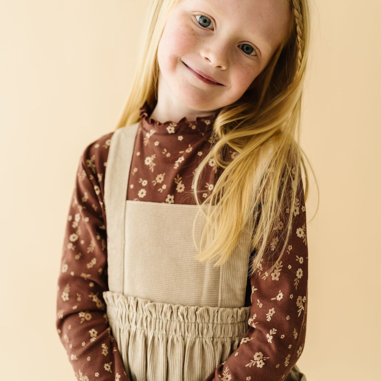 Organic Corduroy Pinafore Dress - Oat - HoneyBug 