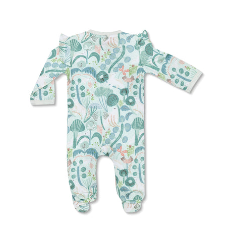 Bamboo Blend Zipper Footie with Ruffles - Minty Bear Bloom - HoneyBug 