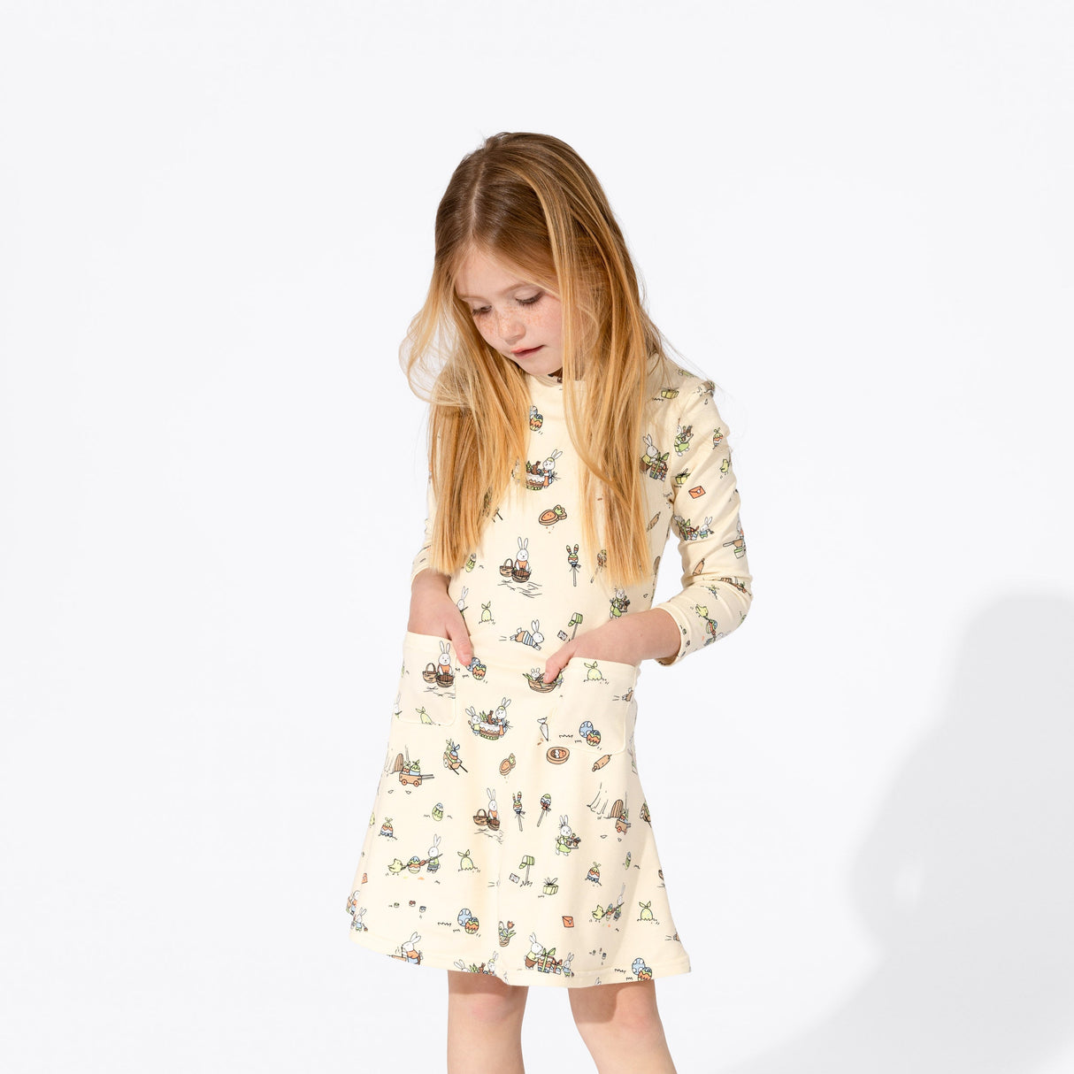 Bunny Workshop French Terry Girls' Daywear Long Sleeve Dress - HoneyBug 