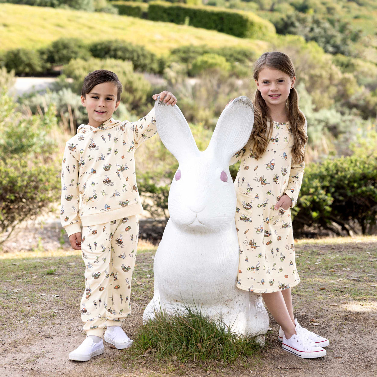 Bunny Workshop French Terry Girls' Daywear Long Sleeve Dress - HoneyBug 