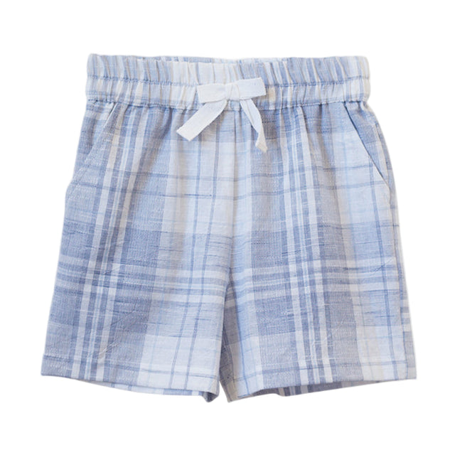 Everyday Shorts - Blue Slub Check - HoneyBug 