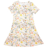 Fall Floral Bamboo Girls' Short Sleeve Dress - HoneyBug 