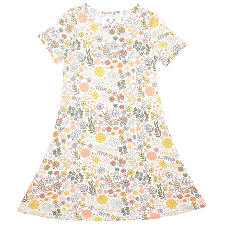 Fall Floral Bamboo Girls' Short Sleeve Dress - HoneyBug 