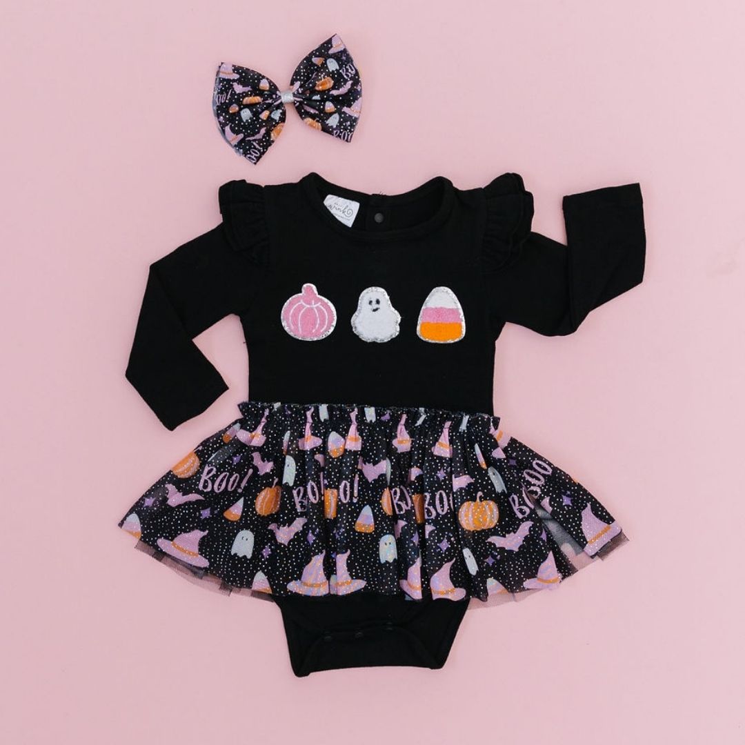 Boo Halloween Long Sleeve Tutu Bodysuit