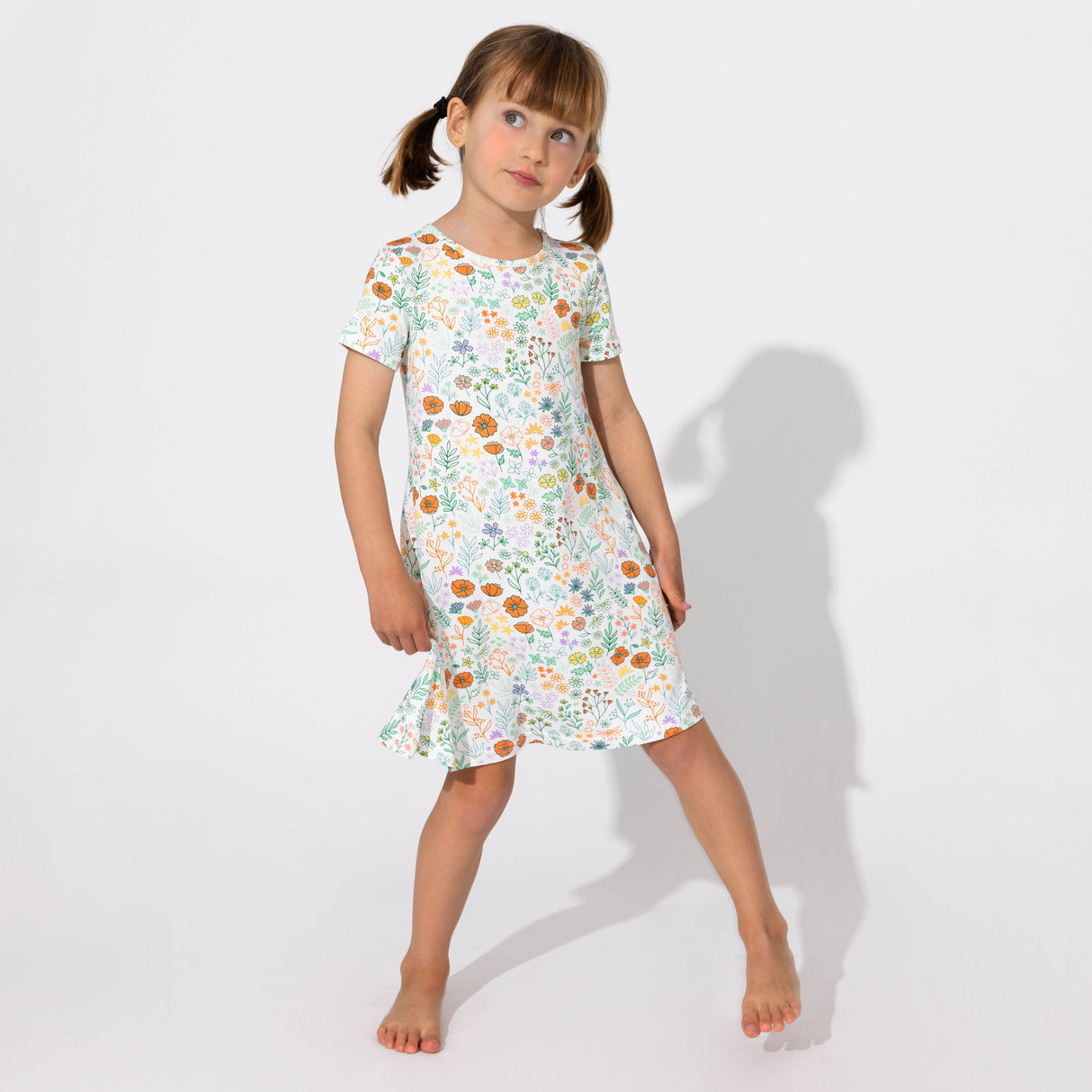 Summer Floral Bamboo Girls' Short Sleeve Dress - HoneyBug 