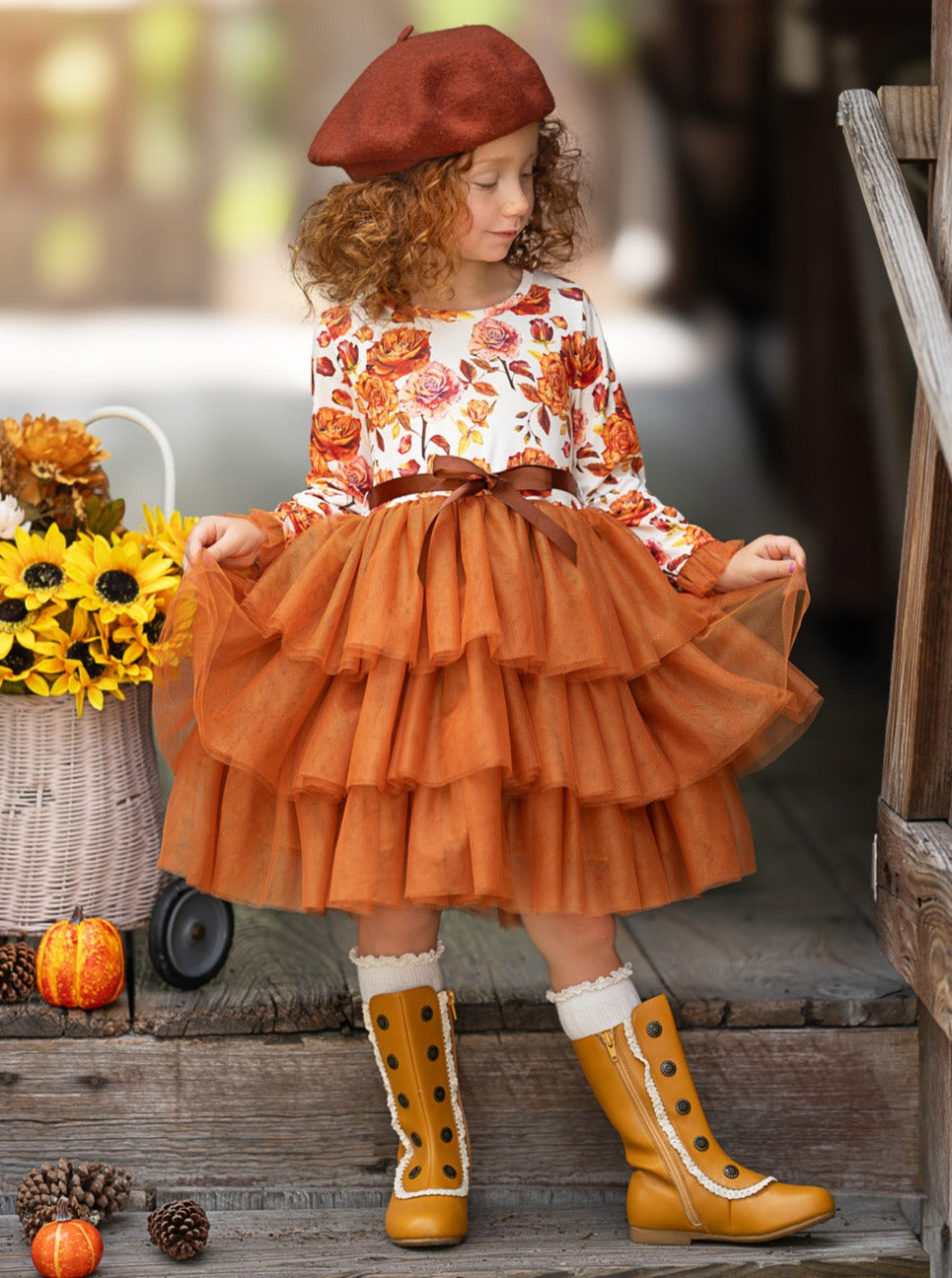 Autumn Floral Ruffle Tutu Dress