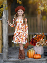 Autumn Floral Faux Suede Vest Dress Set