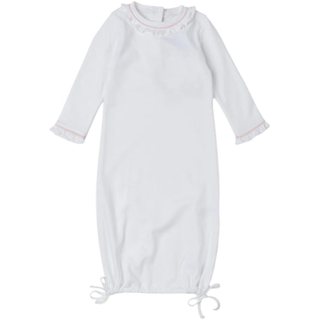 Georgia Pima Cotton Daygown for Girls - White with Light Pink Piping - HoneyBug 