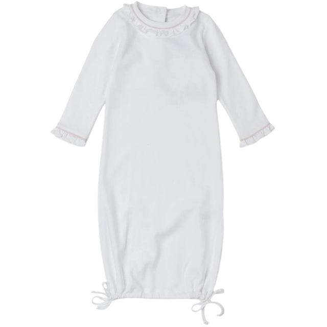 Georgia Pima Cotton Daygown for Girls - White with Light Pink Piping - HoneyBug 