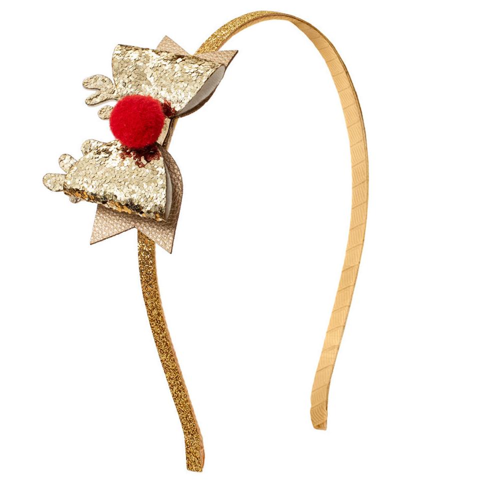 Gold Reindeer Christmas Bow Headband