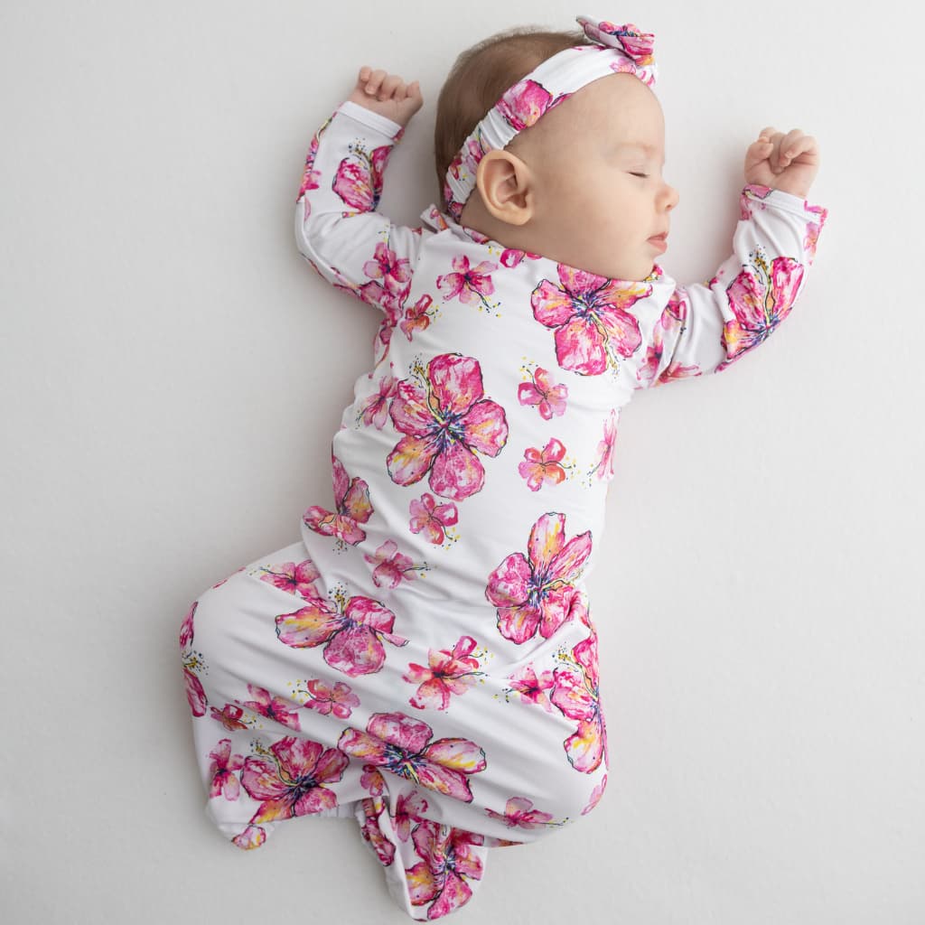 Hibiscus Kiss Bamboo Layette Gown - HoneyBug 